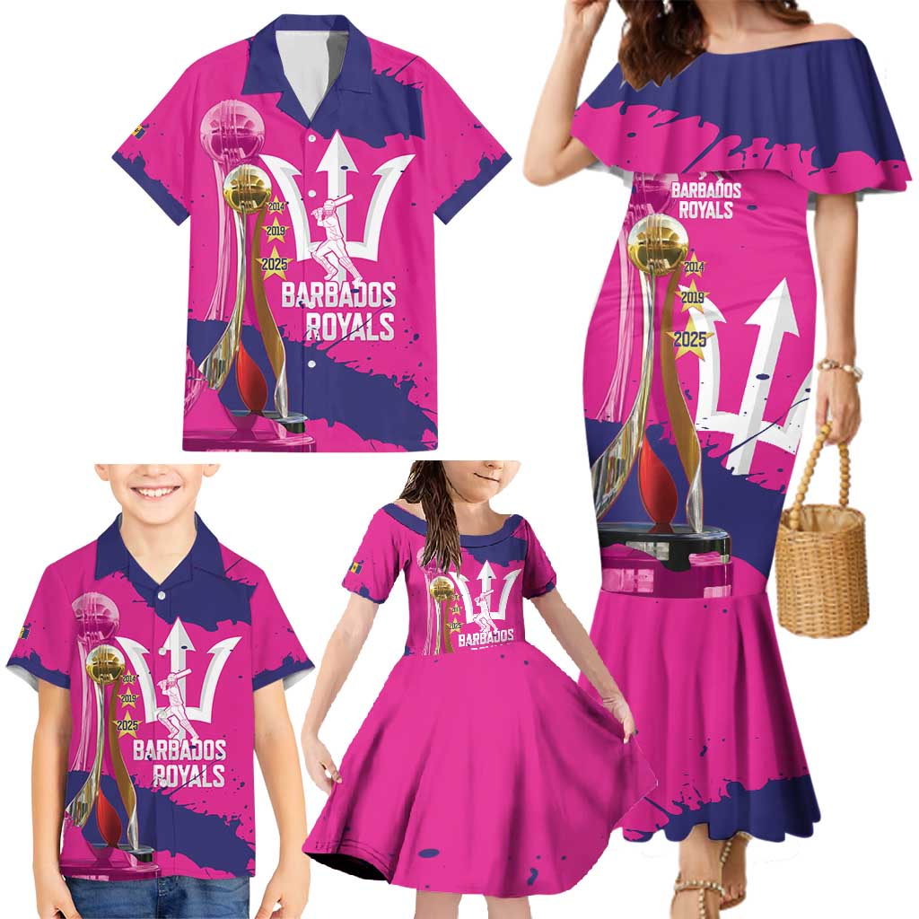 Barbados Royals Cricket Custom Family Matching Mermaid Dress and Hawaiian Shirt 3rd Champions Trophy Proud - Pink - Wonder Print Shop