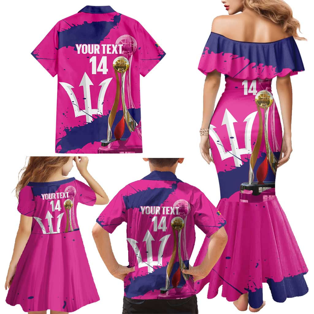 Barbados Royals Cricket Custom Family Matching Mermaid Dress and Hawaiian Shirt 3rd Champions Trophy Proud - Pink - Wonder Print Shop