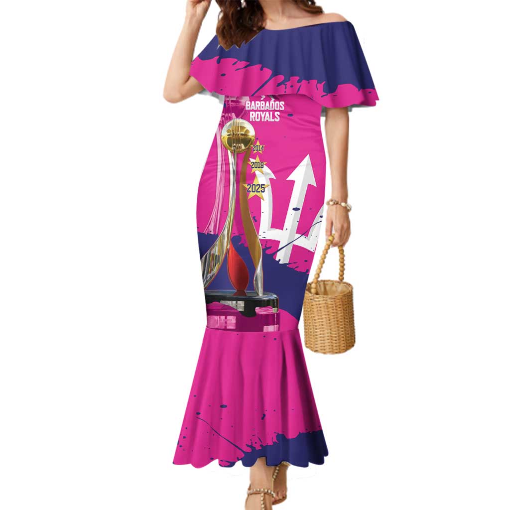 Barbados Royals Cricket Custom Family Matching Mermaid Dress and Hawaiian Shirt 3rd Champions Trophy Proud - Pink - Wonder Print Shop