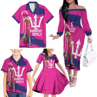 Barbados Royals Cricket Custom Family Matching Off The Shoulder Long Sleeve Dress and Hawaiian Shirt 3rd Champions Trophy Proud - Pink - Wonder Print Shop