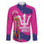 Barbados Royals Cricket Custom Family Matching Off The Shoulder Long Sleeve Dress and Hawaiian Shirt 3rd Champions Trophy Proud - Pink - Wonder Print Shop