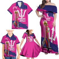 Barbados Royals Cricket Custom Family Matching Off Shoulder Maxi Dress and Hawaiian Shirt 3rd Champions Trophy Proud - Pink - Wonder Print Shop