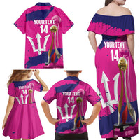 Barbados Royals Cricket Custom Family Matching Off Shoulder Maxi Dress and Hawaiian Shirt 3rd Champions Trophy Proud - Pink - Wonder Print Shop