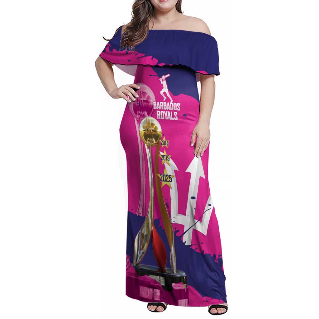 Barbados Royals Cricket Custom Family Matching Off Shoulder Maxi Dress and Hawaiian Shirt 3rd Champions Trophy Proud - Pink - Wonder Print Shop