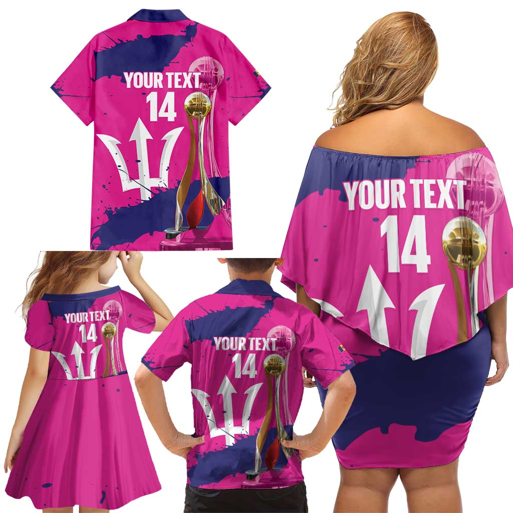 Barbados Royals Cricket Custom Family Matching Off Shoulder Short Dress and Hawaiian Shirt 3rd Champions Trophy Proud - Pink - Wonder Print Shop