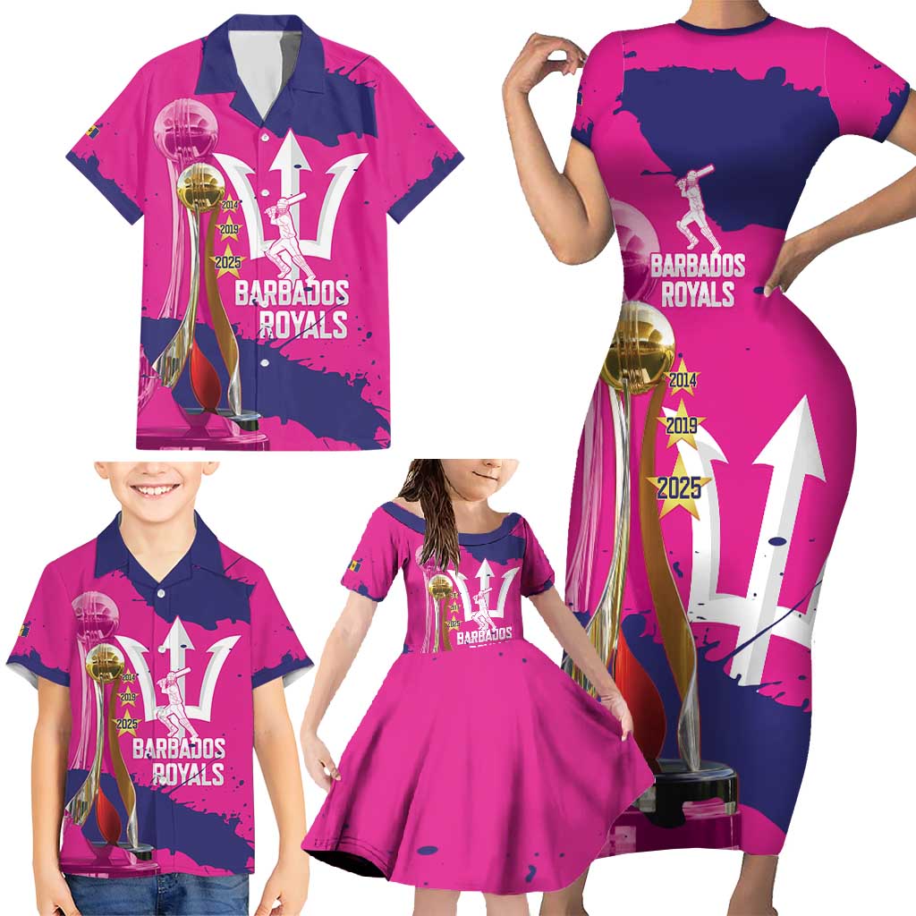 Barbados Royals Cricket Custom Family Matching Short Sleeve Bodycon Dress and Hawaiian Shirt 3rd Champions Trophy Proud - Pink - Wonder Print Shop