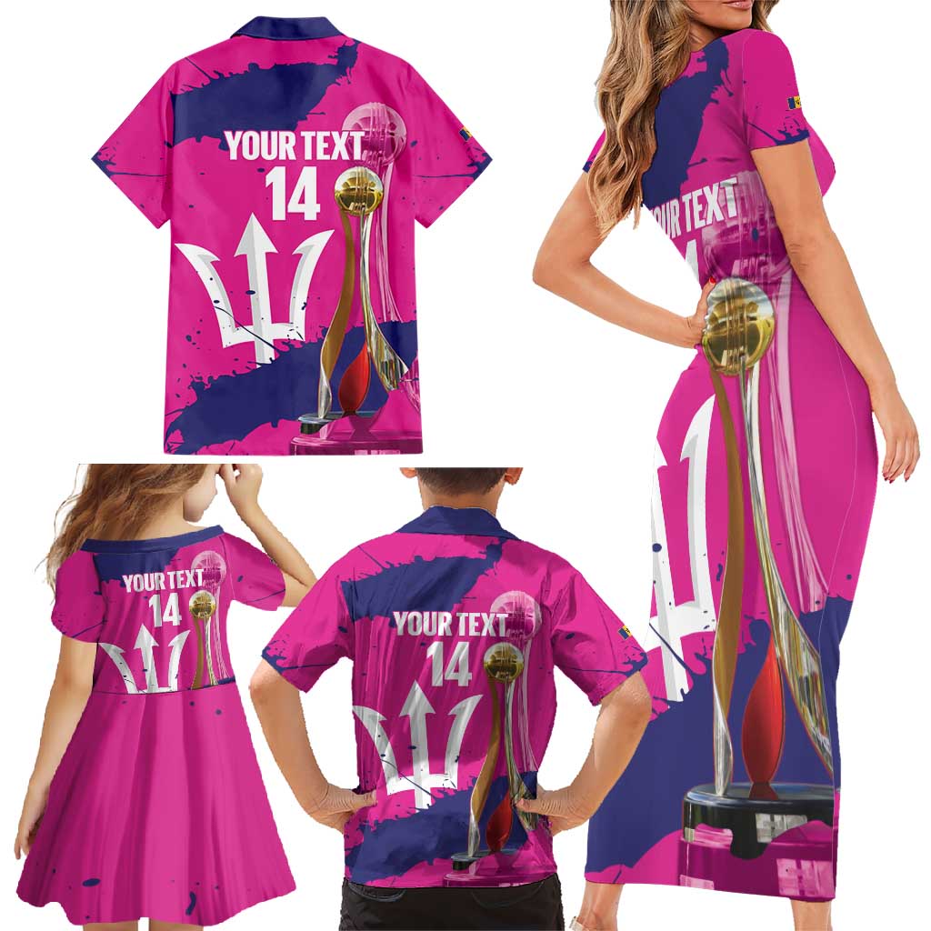 Barbados Royals Cricket Custom Family Matching Short Sleeve Bodycon Dress and Hawaiian Shirt 3rd Champions Trophy Proud - Pink - Wonder Print Shop