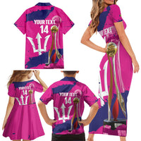 Barbados Royals Cricket Custom Family Matching Short Sleeve Bodycon Dress and Hawaiian Shirt 3rd Champions Trophy Proud - Pink - Wonder Print Shop