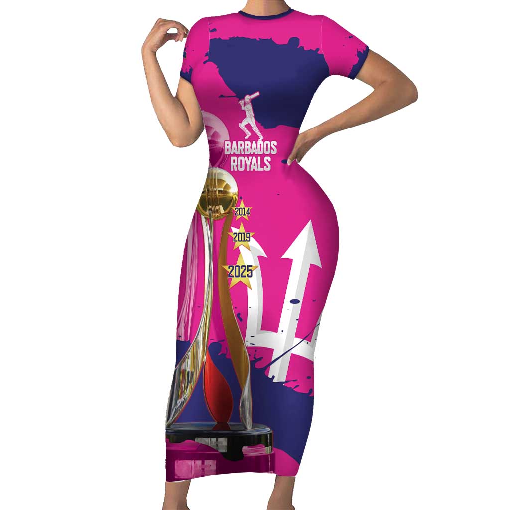 Barbados Royals Cricket Custom Family Matching Short Sleeve Bodycon Dress and Hawaiian Shirt 3rd Champions Trophy Proud - Pink - Wonder Print Shop