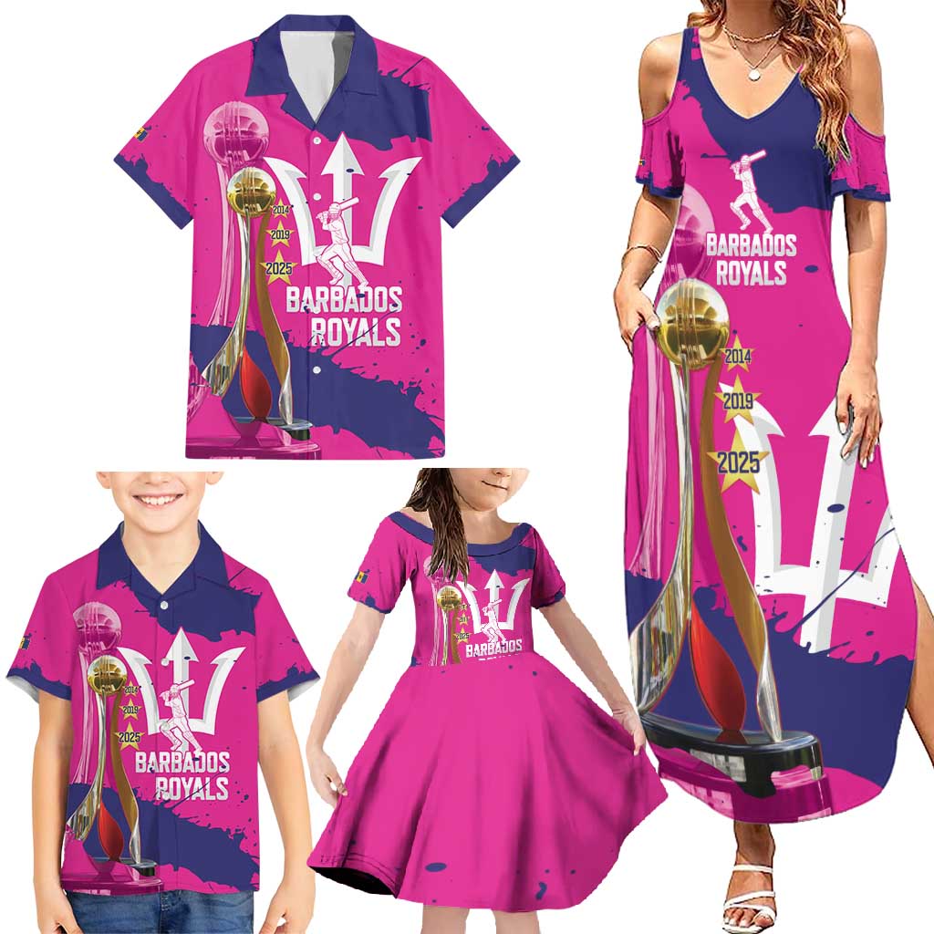 Barbados Royals Cricket Custom Family Matching Summer Maxi Dress and Hawaiian Shirt 3rd Champions Trophy Proud - Pink - Wonder Print Shop