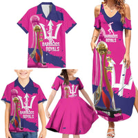 Barbados Royals Cricket Custom Family Matching Summer Maxi Dress and Hawaiian Shirt 3rd Champions Trophy Proud - Pink - Wonder Print Shop