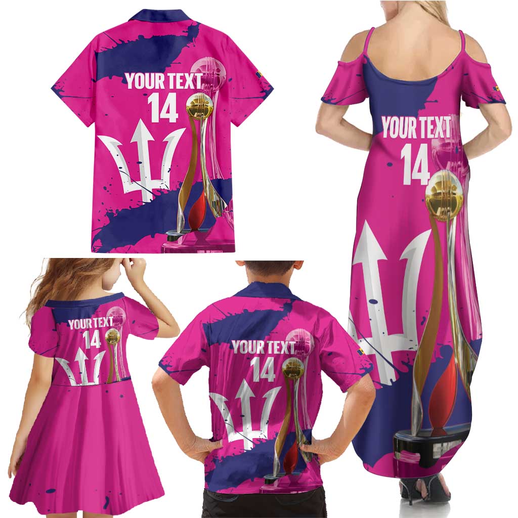 Barbados Royals Cricket Custom Family Matching Summer Maxi Dress and Hawaiian Shirt 3rd Champions Trophy Proud - Pink - Wonder Print Shop