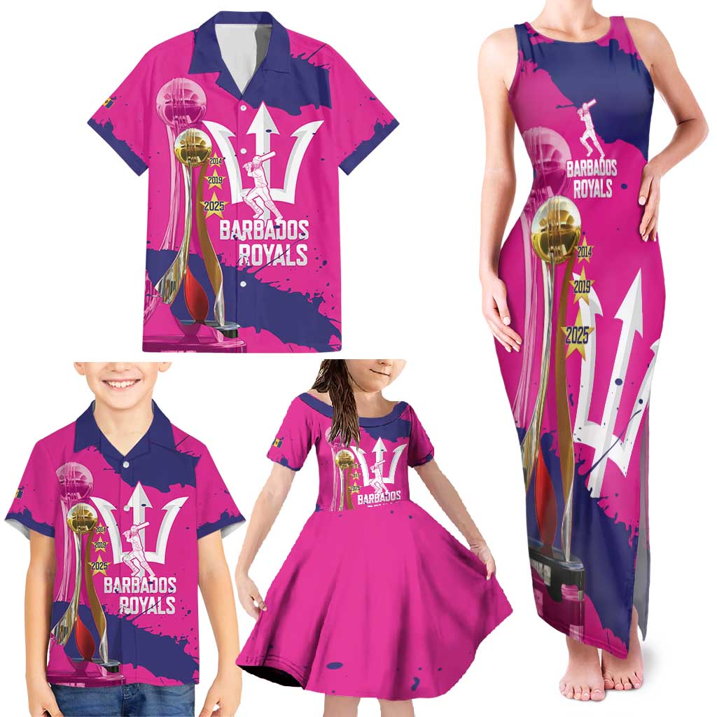 Barbados Royals Cricket Custom Family Matching Tank Maxi Dress and Hawaiian Shirt 3rd Champions Trophy Proud - Pink - Wonder Print Shop