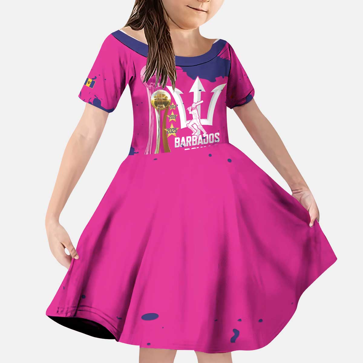 Barbados Royals Cricket Custom Kid Short Sleeve Dress 3rd Champions Trophy Proud - Pink - Wonder Print Shop