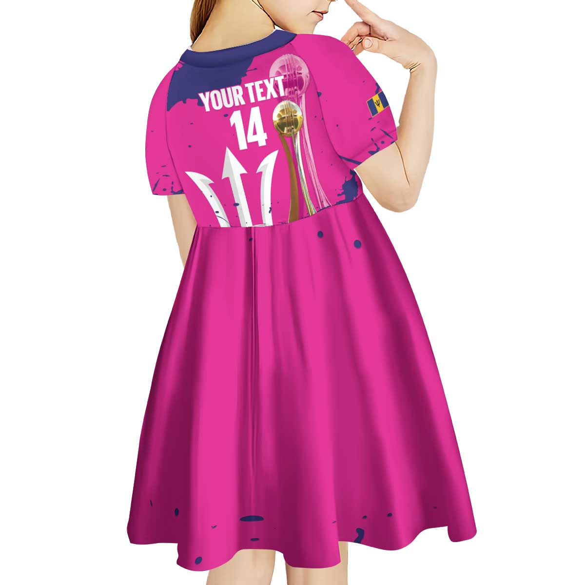 Barbados Royals Cricket Custom Kid Short Sleeve Dress 3rd Champions Trophy Proud - Pink - Wonder Print Shop
