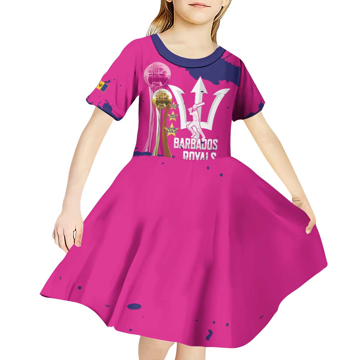 Barbados Royals Cricket Custom Kid Short Sleeve Dress 3rd Champions Trophy Proud - Pink - Wonder Print Shop