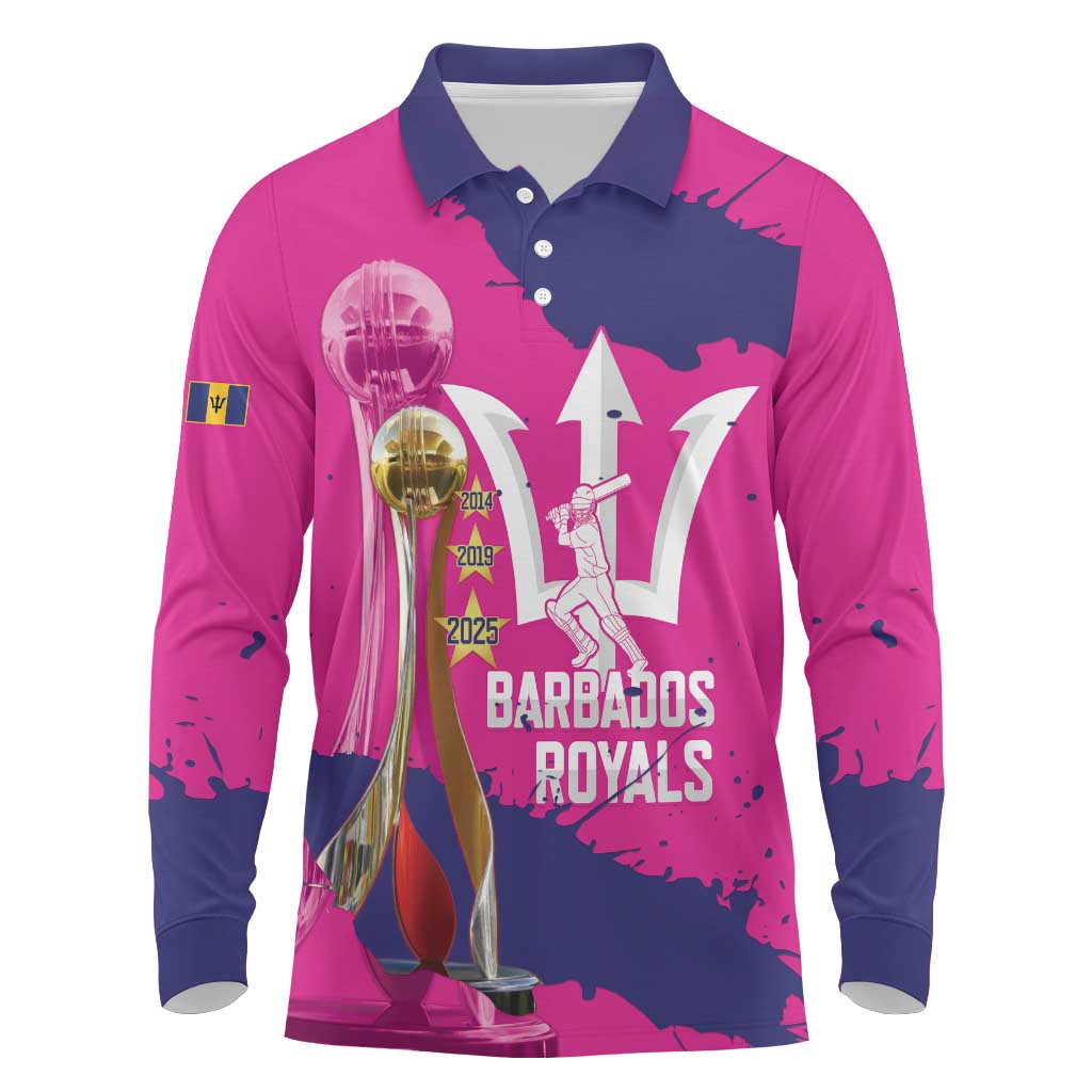 Barbados Royals Cricket Custom Long Sleeve Polo Shirt 3rd Champions Trophy Proud - Pink - Wonder Print Shop