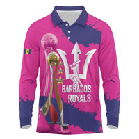 Barbados Royals Cricket Custom Long Sleeve Polo Shirt 3rd Champions Trophy Proud - Pink - Wonder Print Shop