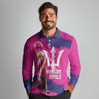 Barbados Royals Cricket Custom Long Sleeve Polo Shirt 3rd Champions Trophy Proud - Pink - Wonder Print Shop