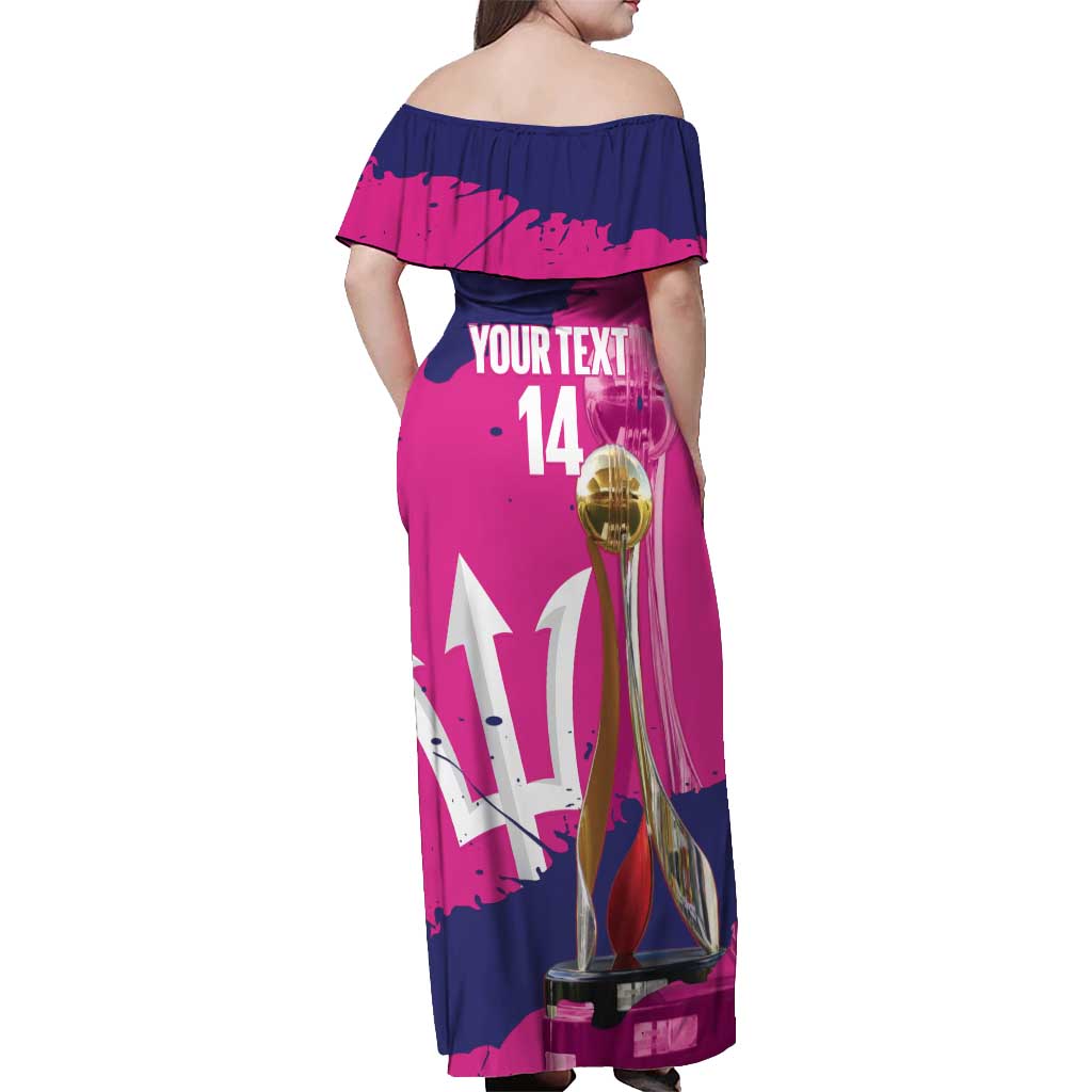 Barbados Royals Cricket Custom Off Shoulder Maxi Dress 3rd Champions Trophy Proud - Pink - Wonder Print Shop