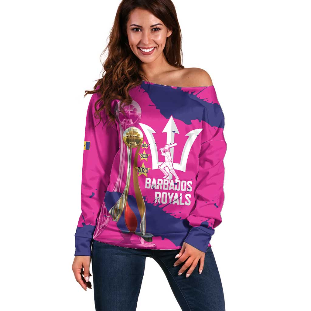 Barbados Royals Cricket Custom Off Shoulder Sweater 3rd Champions Trophy Proud - Pink - Wonder Print Shop