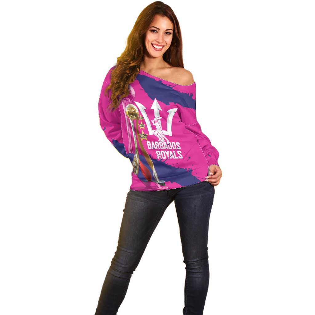 Barbados Royals Cricket Custom Off Shoulder Sweater 3rd Champions Trophy Proud - Pink - Wonder Print Shop