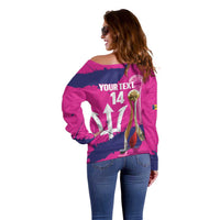 Barbados Royals Cricket Custom Off Shoulder Sweater 3rd Champions Trophy Proud - Pink - Wonder Print Shop