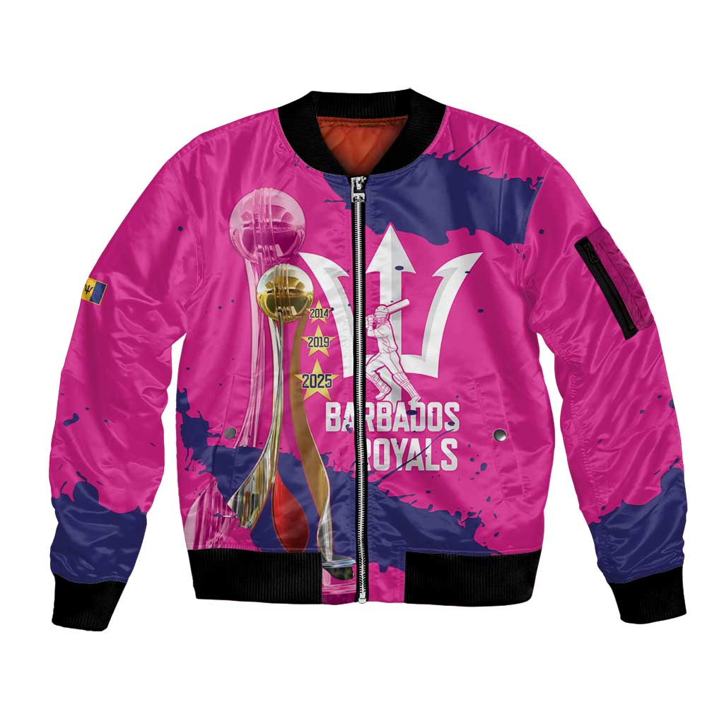 Barbados Royals Cricket Custom Sleeve Zip Bomber Jacket 3rd Champions Trophy Proud - Pink - Wonder Print Shop