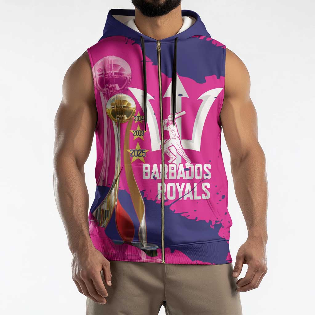 Barbados Royals Cricket Custom Sleeveless Zip Hoodie 3rd Champions Trophy Proud - Pink - Wonder Print Shop