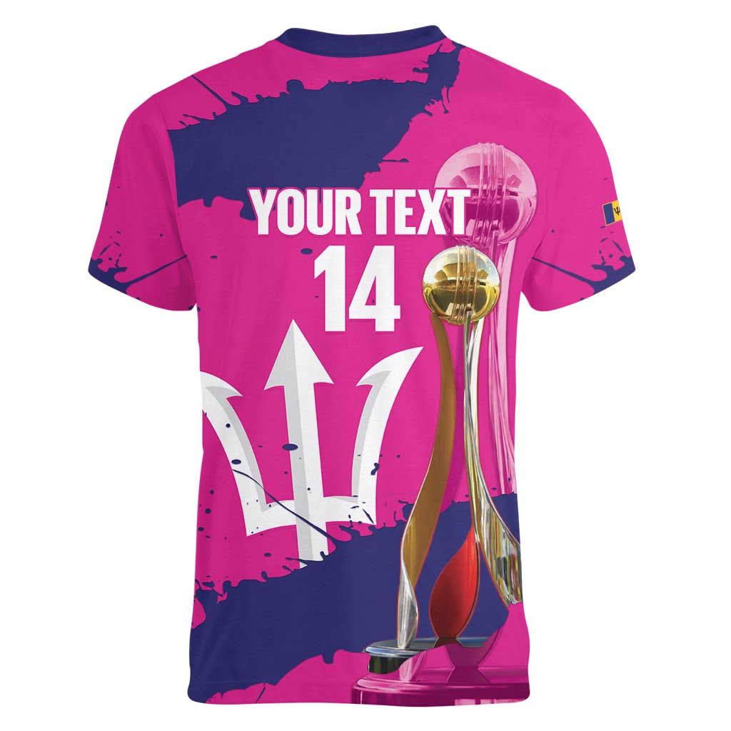 Barbados Royals Cricket Custom Women V-Neck T-Shirt 3rd Champions Trophy Proud - Pink - Wonder Print Shop