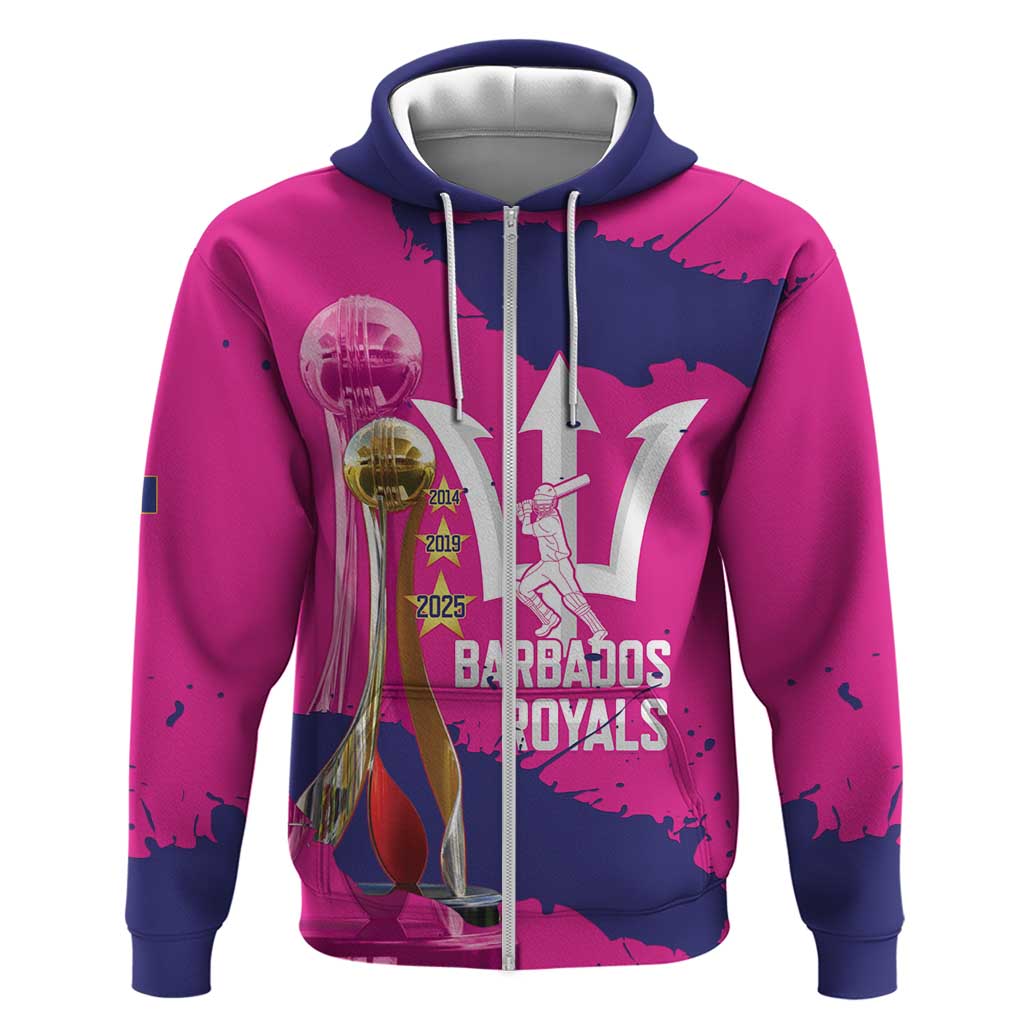 Barbados Royals Cricket Custom Zip Hoodie 3rd Champions Trophy Proud - Pink - Wonder Print Shop