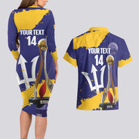 Barbados Royals Cricket Custom Couples Matching Long Sleeve Bodycon Dress and Hawaiian Shirt 3rd Champions Trophy Proud - Blue - Wonder Print Shop