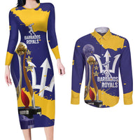 Barbados Royals Cricket Custom Couples Matching Long Sleeve Bodycon Dress and Long Sleeve Button Shirt 3rd Champions Trophy Proud - Blue - Wonder Print Shop