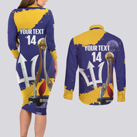Barbados Royals Cricket Custom Couples Matching Long Sleeve Bodycon Dress and Long Sleeve Button Shirt 3rd Champions Trophy Proud - Blue - Wonder Print Shop