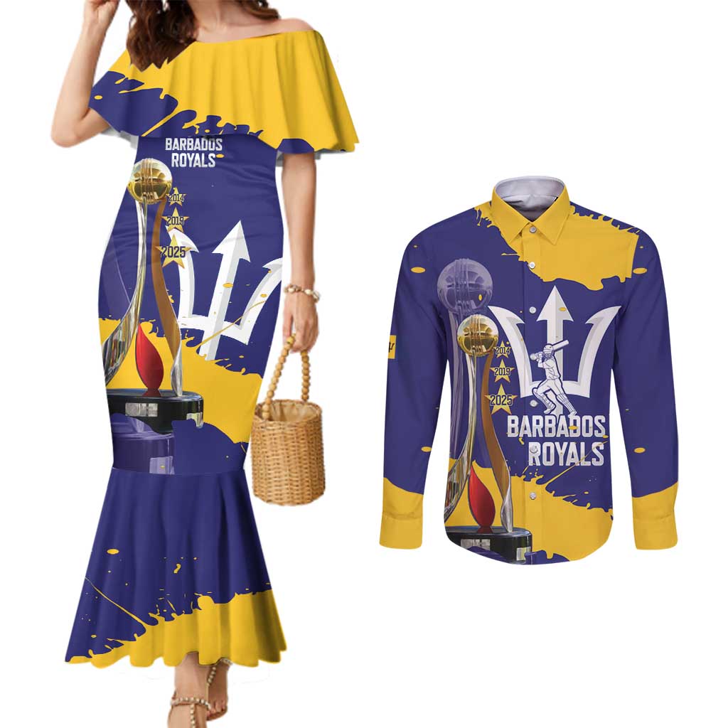 Barbados Royals Cricket Custom Couples Matching Mermaid Dress and Long Sleeve Button Shirt 3rd Champions Trophy Proud - Blue - Wonder Print Shop