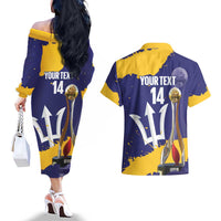 Barbados Royals Cricket Custom Couples Matching Off The Shoulder Long Sleeve Dress and Hawaiian Shirt 3rd Champions Trophy Proud - Blue - Wonder Print Shop