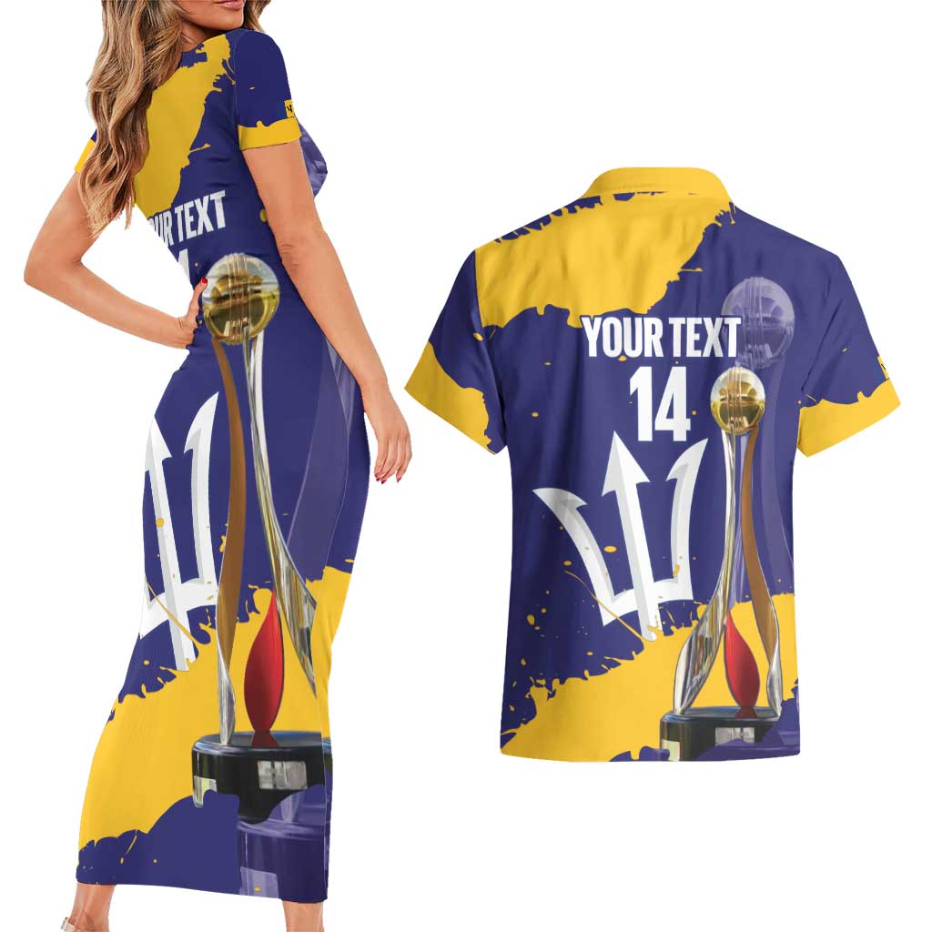 Barbados Royals Cricket Custom Couples Matching Short Sleeve Bodycon Dress and Hawaiian Shirt 3rd Champions Trophy Proud - Blue - Wonder Print Shop