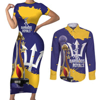 Barbados Royals Cricket Custom Couples Matching Short Sleeve Bodycon Dress and Long Sleeve Button Shirt 3rd Champions Trophy Proud - Blue - Wonder Print Shop