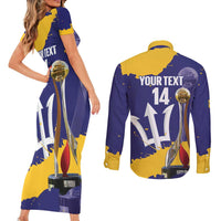 Barbados Royals Cricket Custom Couples Matching Short Sleeve Bodycon Dress and Long Sleeve Button Shirt 3rd Champions Trophy Proud - Blue - Wonder Print Shop