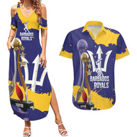 Barbados Royals Cricket Custom Couples Matching Summer Maxi Dress and Hawaiian Shirt 3rd Champions Trophy Proud - Blue - Wonder Print Shop