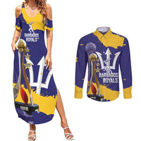 Barbados Royals Cricket Custom Couples Matching Summer Maxi Dress and Long Sleeve Button Shirt 3rd Champions Trophy Proud - Blue - Wonder Print Shop