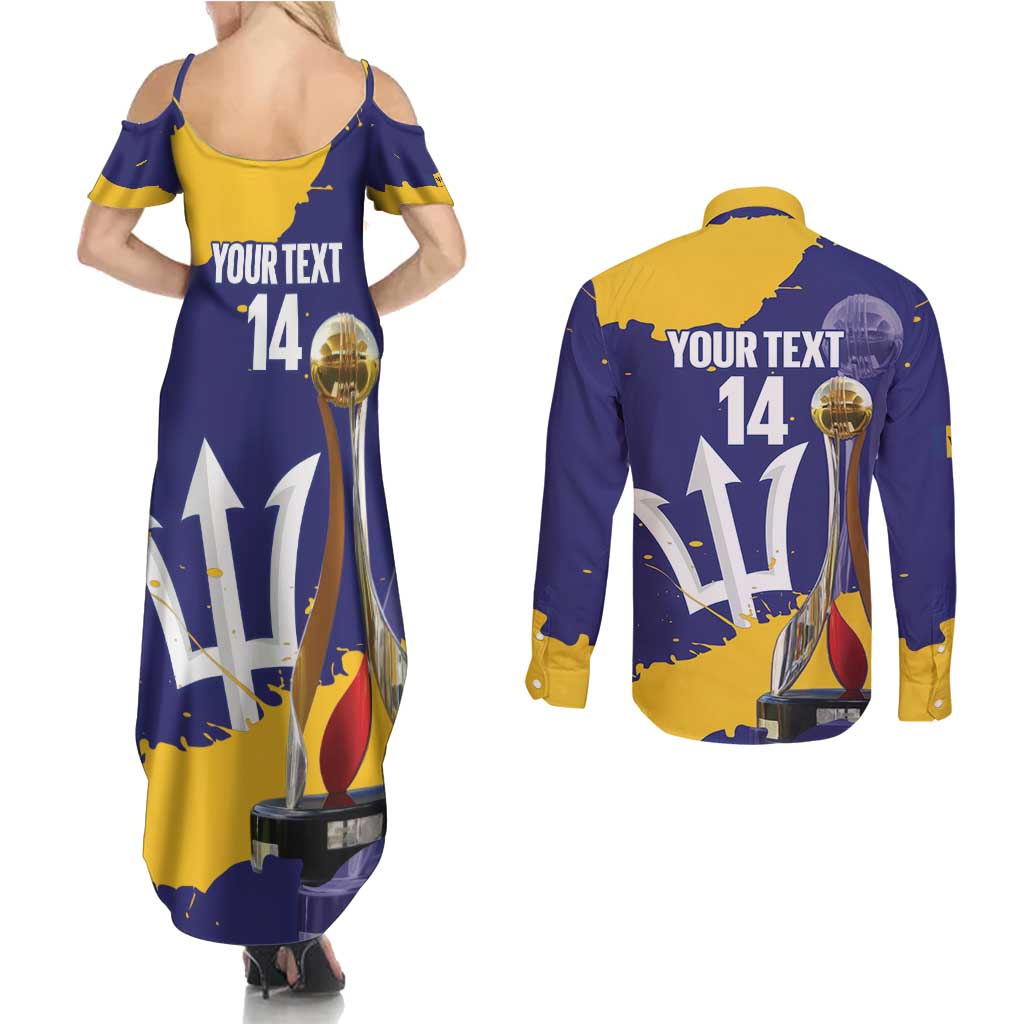 Barbados Royals Cricket Custom Couples Matching Summer Maxi Dress and Long Sleeve Button Shirt 3rd Champions Trophy Proud - Blue - Wonder Print Shop
