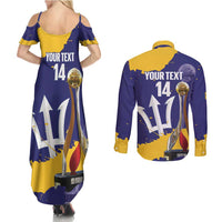 Barbados Royals Cricket Custom Couples Matching Summer Maxi Dress and Long Sleeve Button Shirt 3rd Champions Trophy Proud - Blue - Wonder Print Shop
