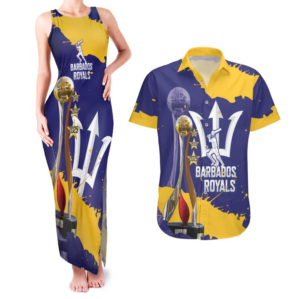Barbados Royals Cricket Custom Couples Matching Tank Maxi Dress and Hawaiian Shirt 3rd Champions Trophy Proud - Blue - Wonder Print Shop