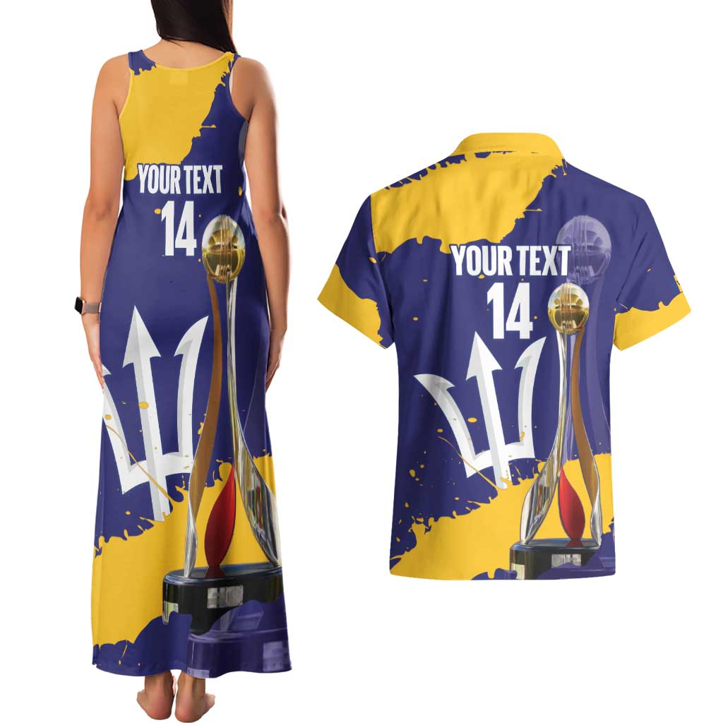 Barbados Royals Cricket Custom Couples Matching Tank Maxi Dress and Hawaiian Shirt 3rd Champions Trophy Proud - Blue - Wonder Print Shop