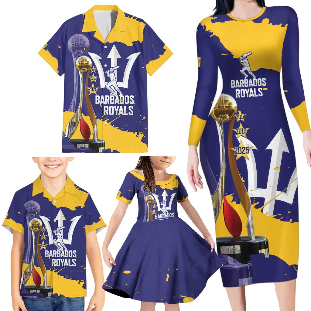 Barbados Royals Cricket Custom Family Matching Long Sleeve Bodycon Dress and Hawaiian Shirt 3rd Champions Trophy Proud - Blue - Wonder Print Shop