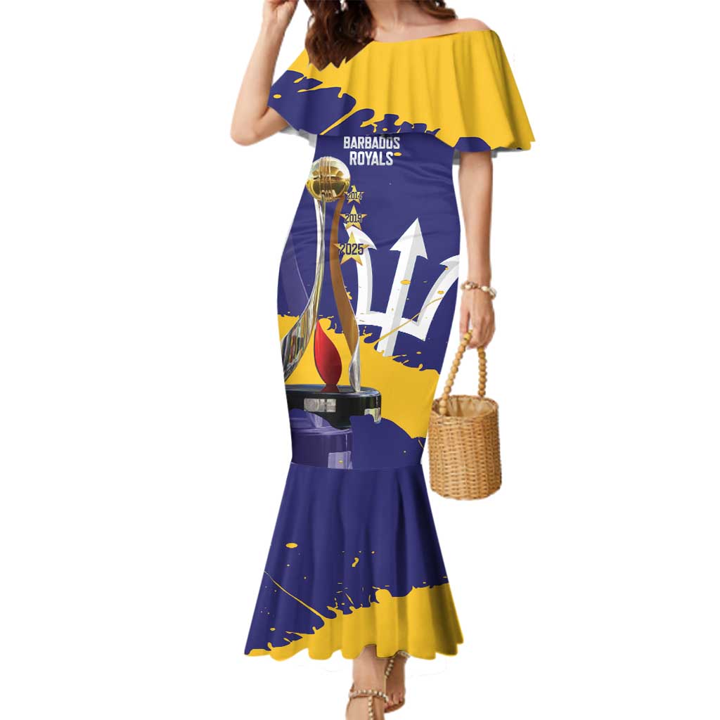Barbados Royals Cricket Custom Family Matching Mermaid Dress and Hawaiian Shirt 3rd Champions Trophy Proud - Blue - Wonder Print Shop