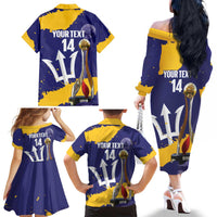 Barbados Royals Cricket Custom Family Matching Off The Shoulder Long Sleeve Dress and Hawaiian Shirt 3rd Champions Trophy Proud - Blue - Wonder Print Shop