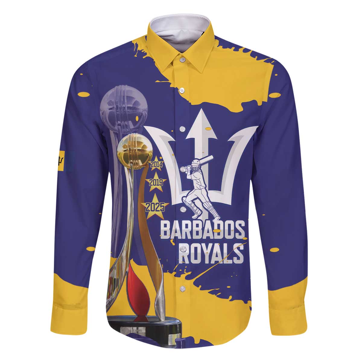 Barbados Royals Cricket Custom Family Matching Off The Shoulder Long Sleeve Dress and Hawaiian Shirt 3rd Champions Trophy Proud - Blue - Wonder Print Shop