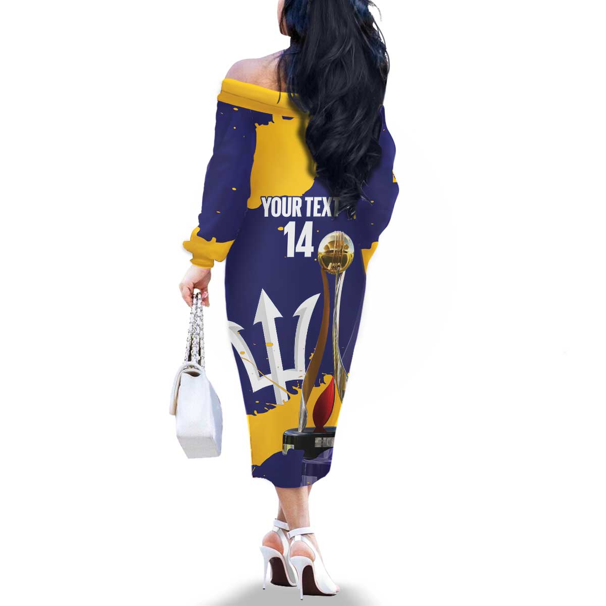 Barbados Royals Cricket Custom Family Matching Off The Shoulder Long Sleeve Dress and Hawaiian Shirt 3rd Champions Trophy Proud - Blue - Wonder Print Shop